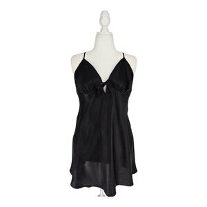 Linea Donatella Y2K Black Satin Babydoll Slip Dress Womens L Classic LBD Sexy